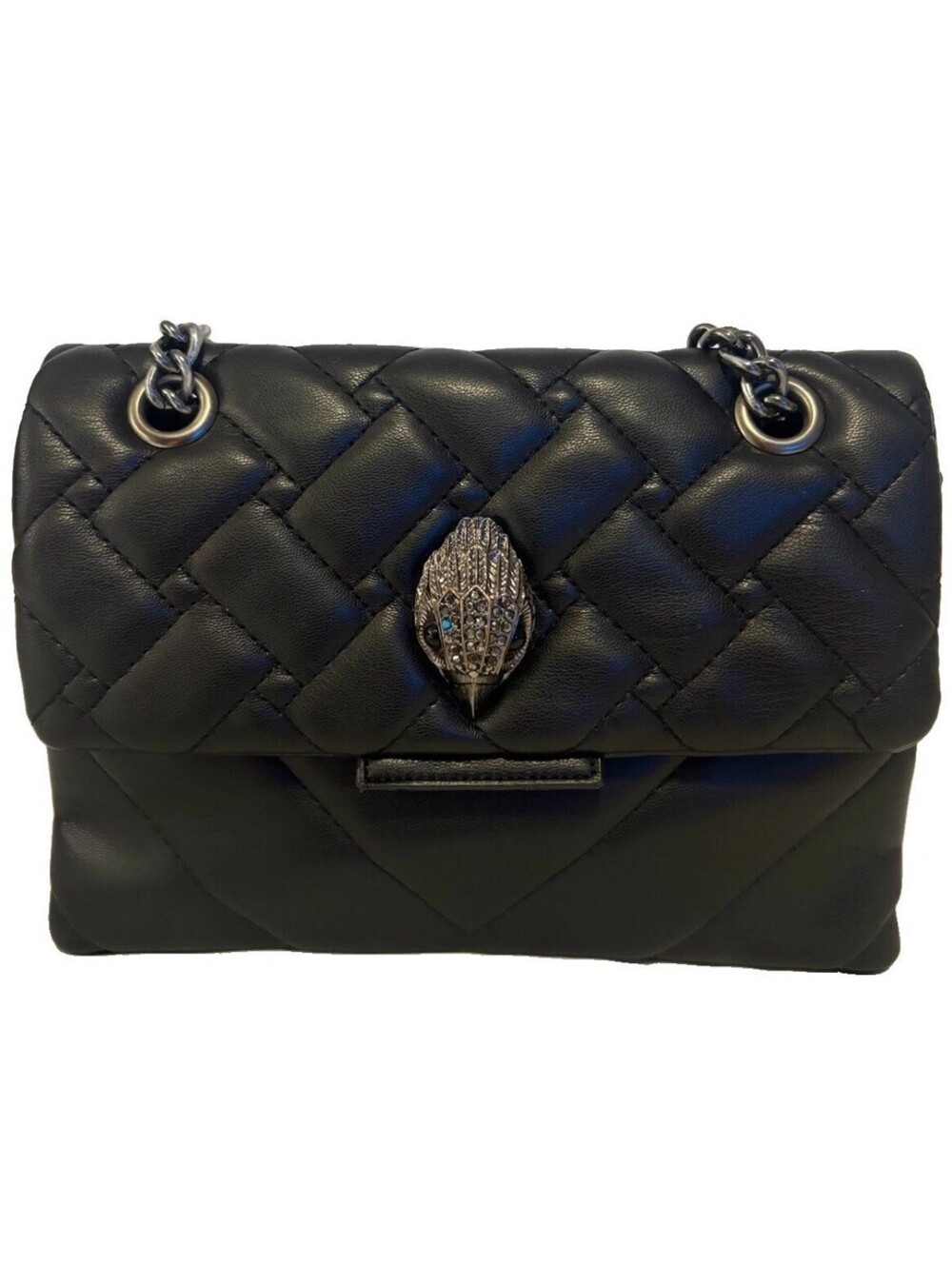 Kurt Geiger Black Quilted Shoulder Bag Chain Strap Magnetic Closure Silver HW